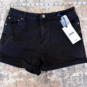 Black Premium Denim Shorts High Waist Stretch